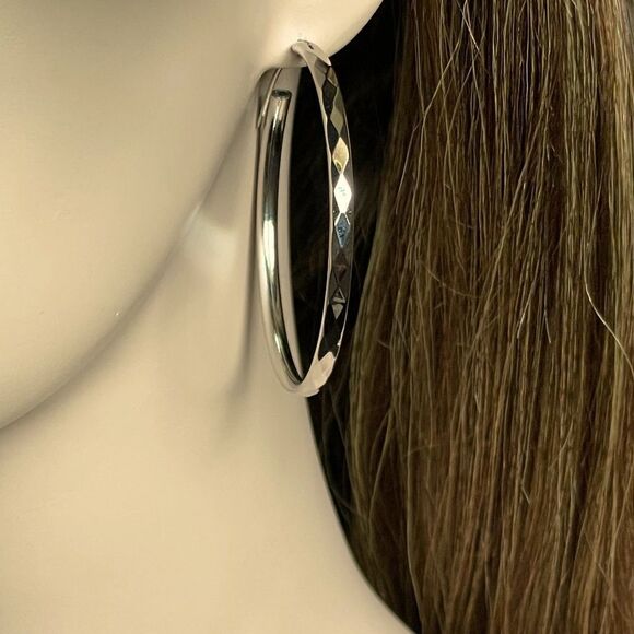 NEW 925 Sterling Diamond Cut Hoop Earrings - Picture 10 of 11